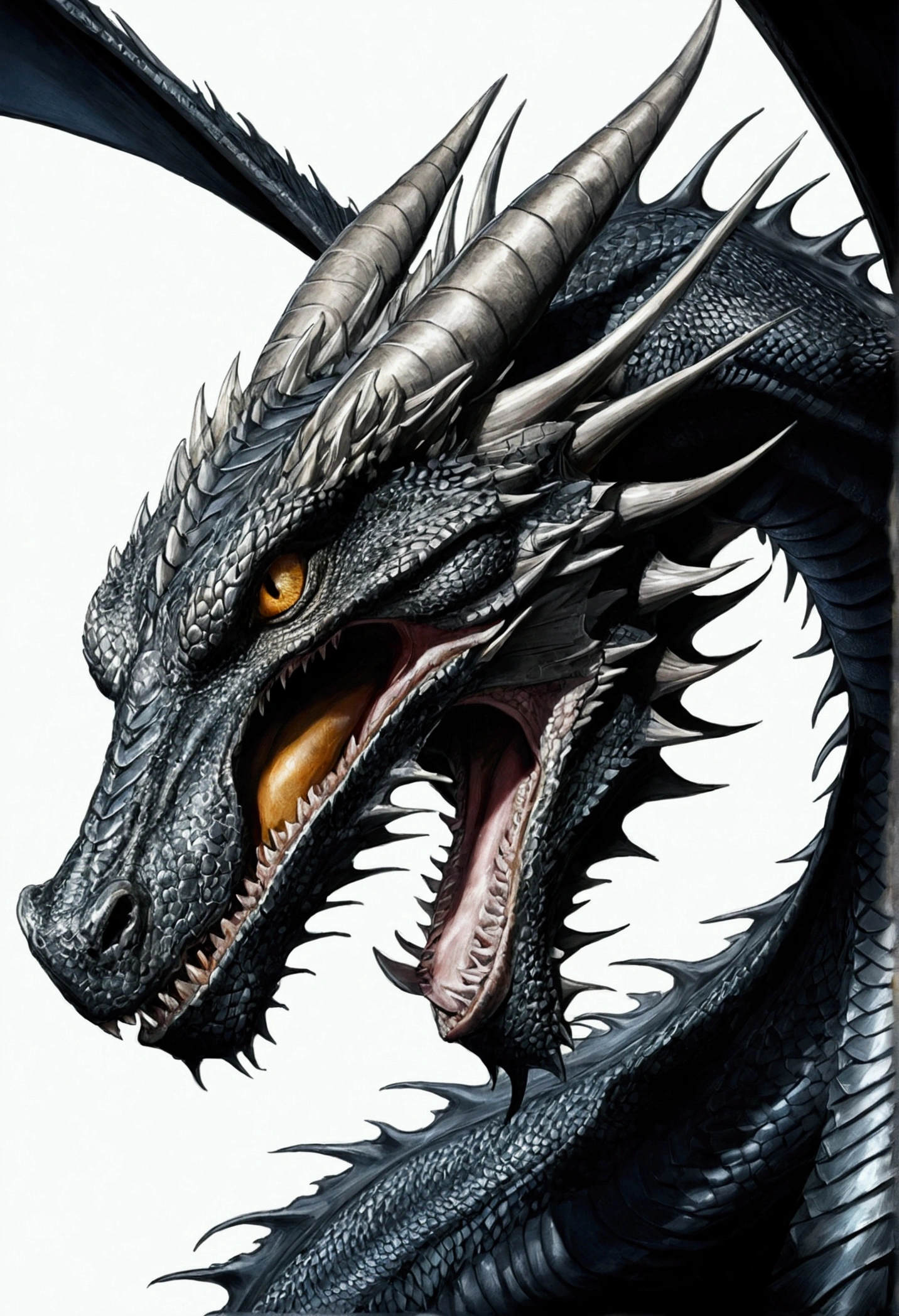 a drawing of Dragon flying with sharp teeth and sharp teeth, Dragonアート, Magnificent pencil illustration, 詳細なDragon, By Adam Marcinski, By Sava Šmanovic, Arthur Pang, Dragon, よくデザインされた雌のDragon, The entire wing appears and opens