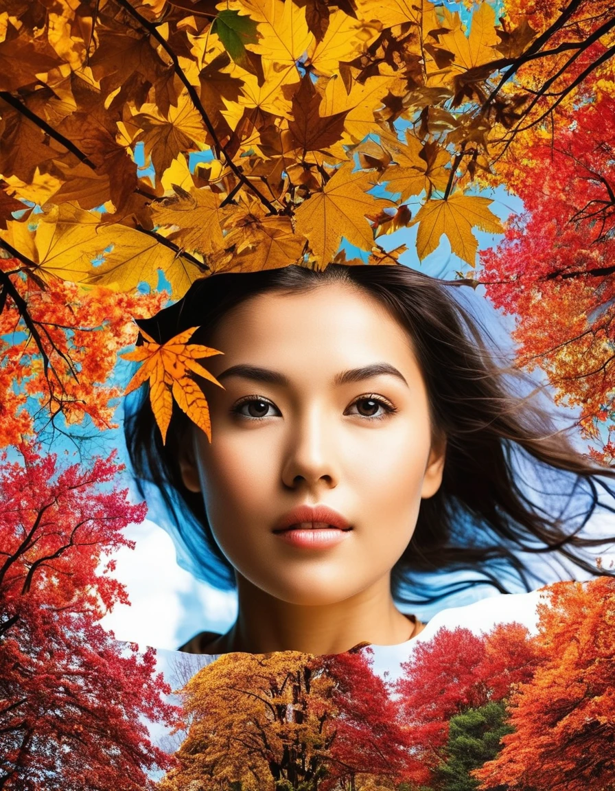 Many types of trees There were leaves and branches colliding with each other, creating a gap that looked like a young woman's face. Dreams and magic...AI images