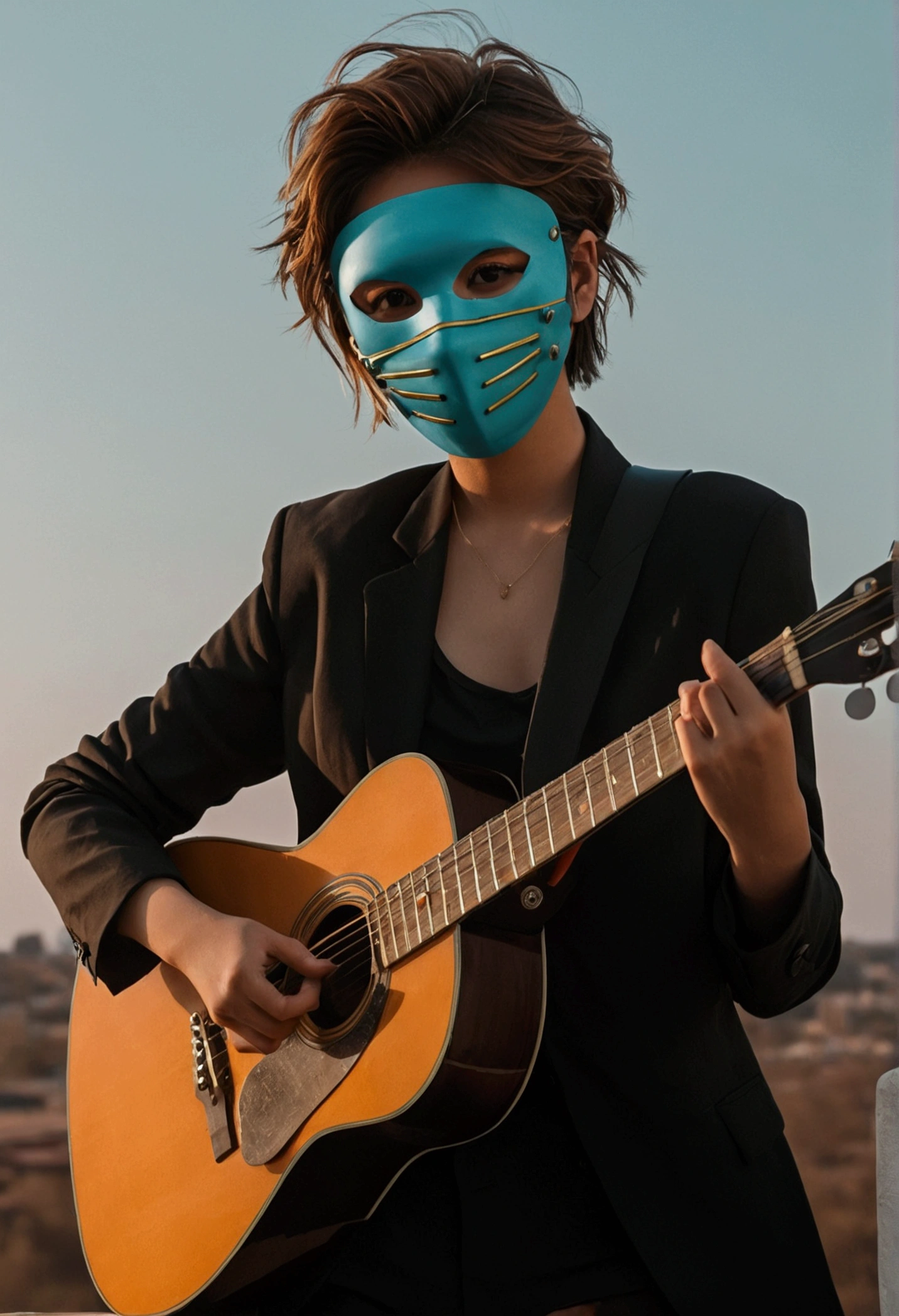aesthetic tomboy playing guitar with a mask 10 pictures
