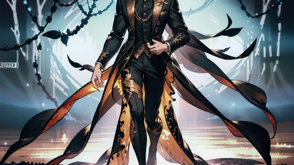 man,Tall figure,muscle,Bioengineered human-tree hybrid,look at viewer,Tangled branches for hair,bark surface,tree face,bark face,สวมใส่ชุดBlack suit,ชุดBlack suit,Black suit,leaves spring from the body,Standing in the desolate ruins,There is moss and vines.,ultra realistic,high resolution,depth of field,about beauty,Product introduction images,wear a suit,Tall figure,Big one