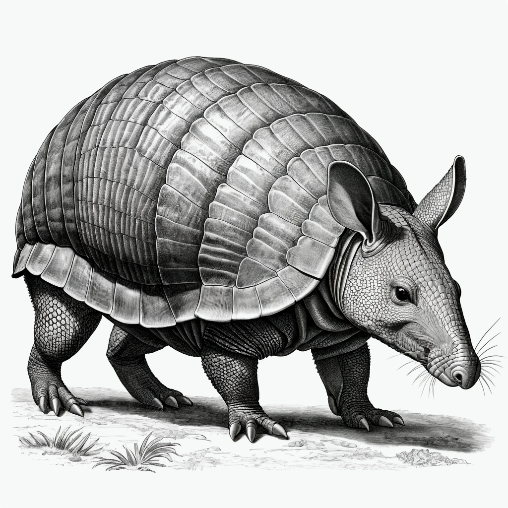 Drawing of a giant armadillo (Euphractus sexcinctus), 8K, no errors in the image, no more than two hull plates, No writing, no signature.