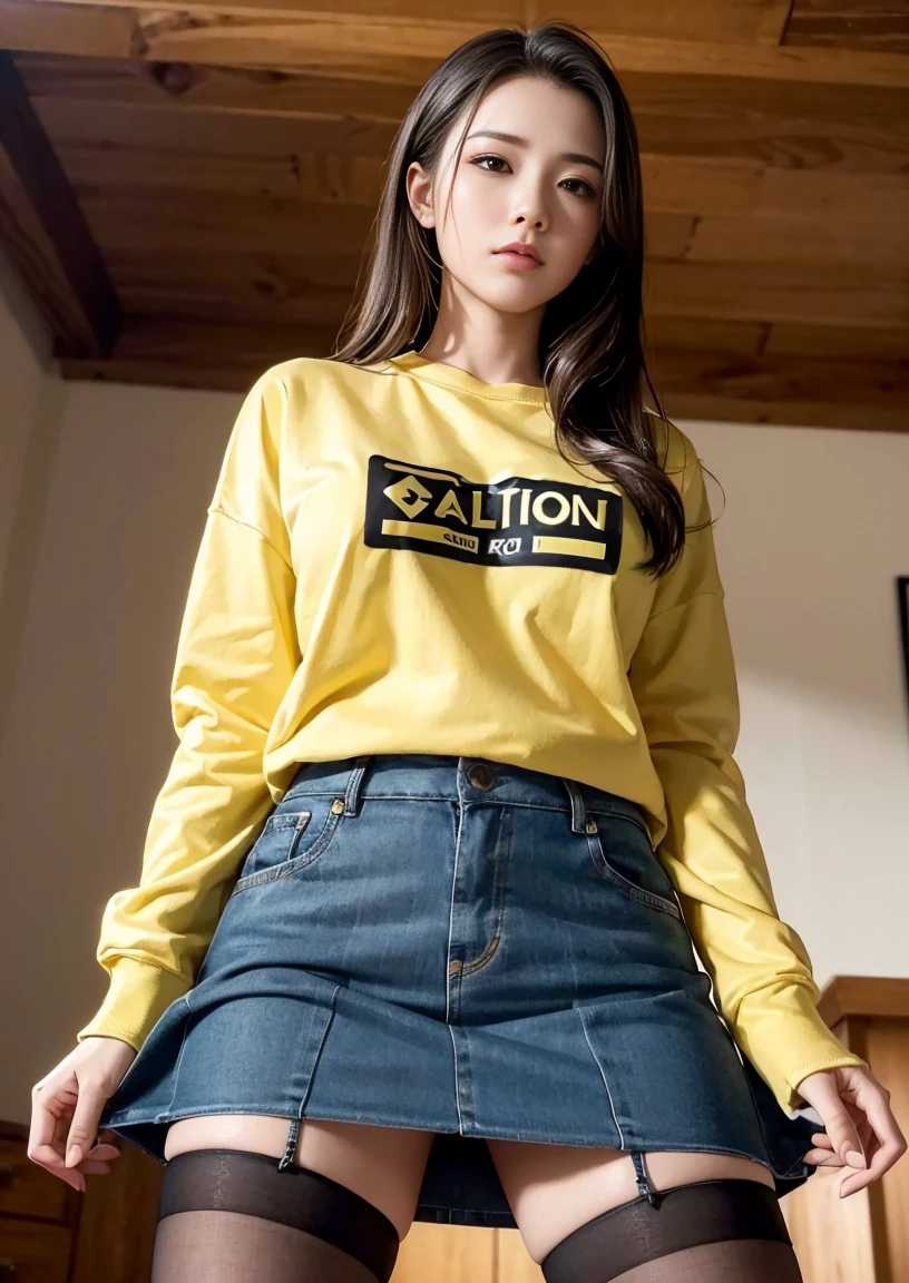 (((Browsing Caution)))、((Highest quality、8K、masterpiece: 1.3))、Realistic, Very detailedな CG 統合 8K 壁紙, Very detailedな, High-resolution RAW color photos, Professional photography, Realistic portrait, Cinematic Light,Girl in sweatshirt, Shorts, ((View from below)), Long stockings or pantyhose, ((Under the skirt)), Medium chest, Spread your legs,
(Very detailed), (Perfectly detailed face), (Detailed hands), Photorealistic images.