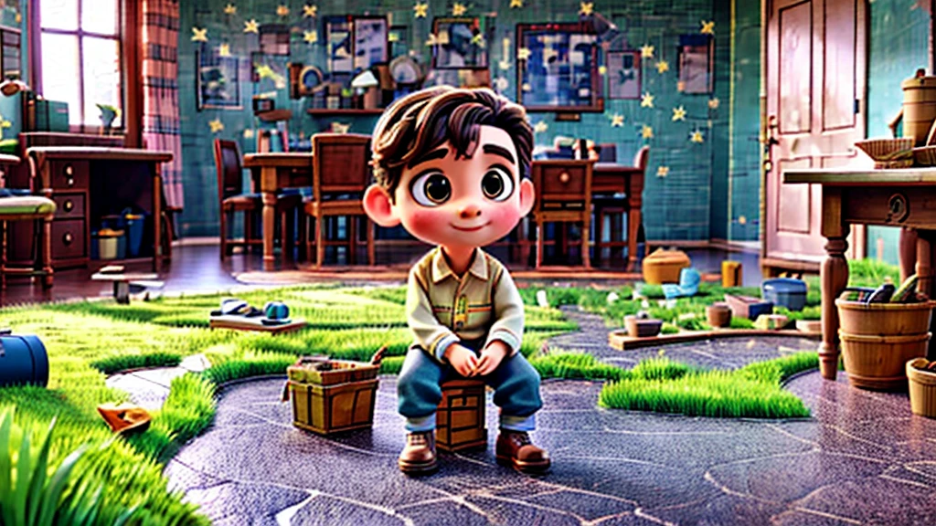 A little boy in house study