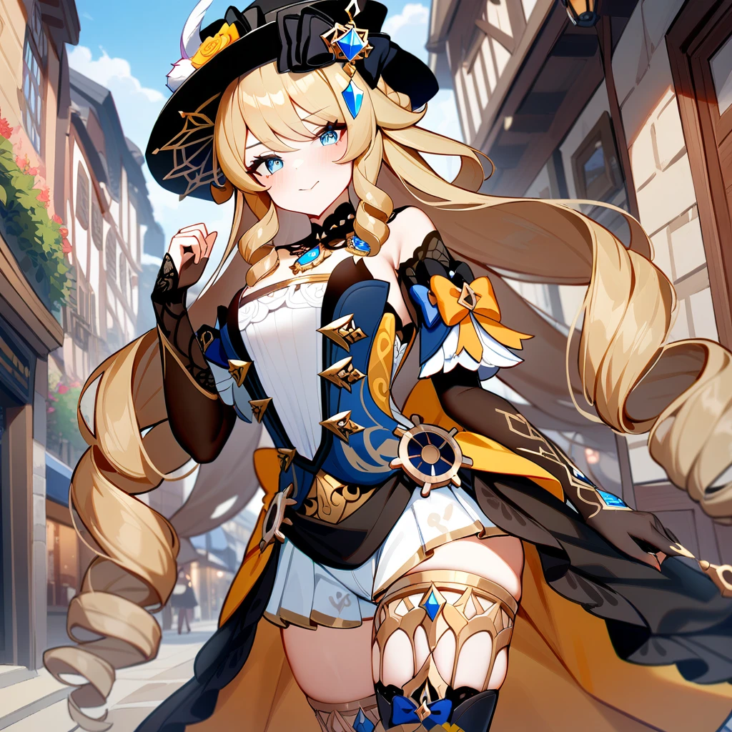 1girl, navia \(genshin impact\), genshin impact, perfect eyes,city street,masterpiece,very aesthetic,recent,sensitive