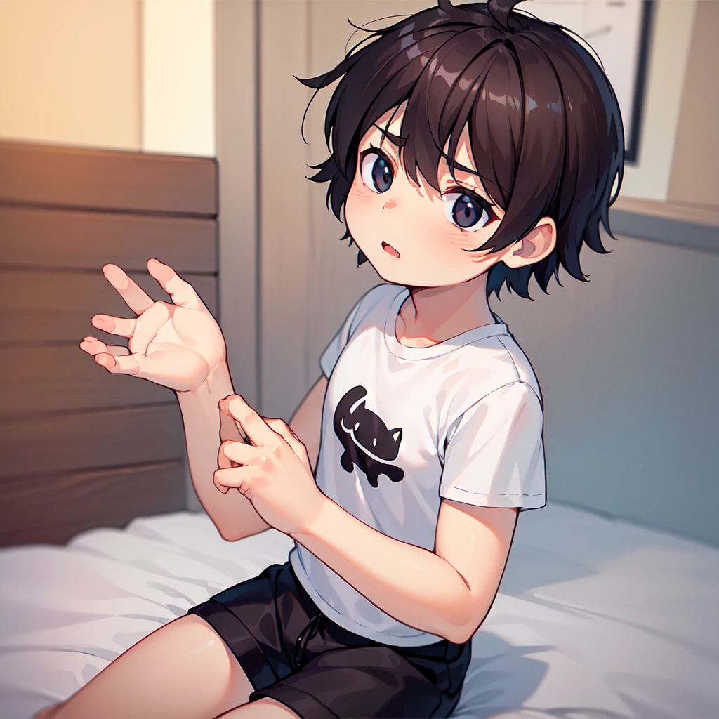 (8k, RAW Photo, Best Quality, Masterpiece:1.3),(Real,Photo:1.37),(Black Hair),Pose,1girl,Very Beautiful Face,Cute,(Small),(Put Your Hands Down))),Poggy Hairstyle,Random Expression,(White T-shirt),JK_style,(Track Shorts) ,Black Hair,(Age 19),Modest,Five Fingers,Normal Hands,Small Mouth,Straight Ha(ليس  لابس شيء)
(عاري) يمسك زب واقف الوردي المتوسط ليس عليه شيء
عاريي يمص شفايف مخرج زبه يجلخ ويطلع حليب 