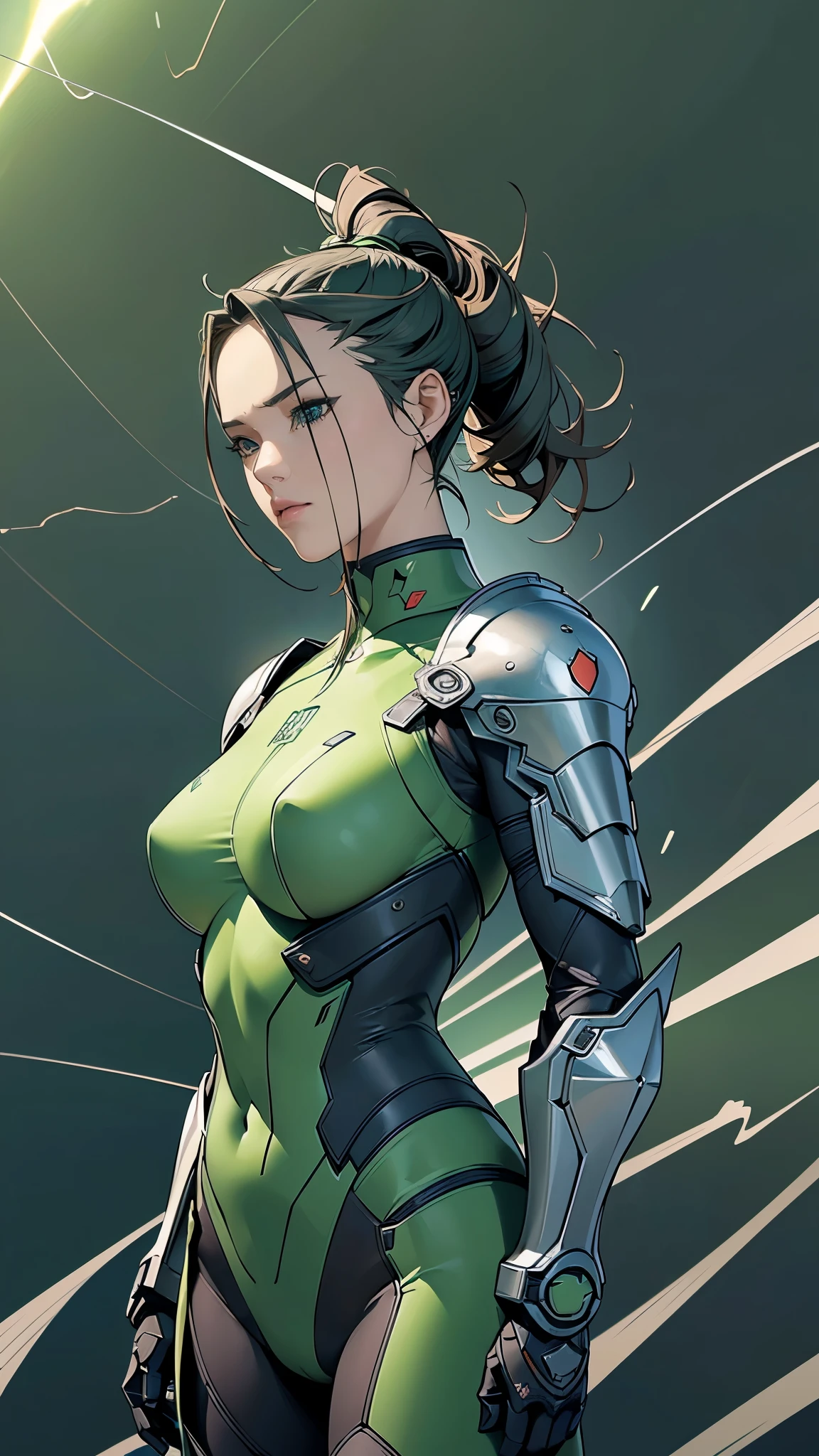 (masterpiece:1.2, Highest quality,High resolution,Very detailed),8K,wallpaper,(Very detailed),(Concept Art),(Armored Core Style),Woman in ninja robot armor,(Tactical forehead protector),Random hairstyle,(Wind Ninja),(Light green body),(Detailed face:1.3),(Detailed body:1.3),((Cowboy Shot)),(((The background is a tornado:1.3))),Hair blowing in the wind