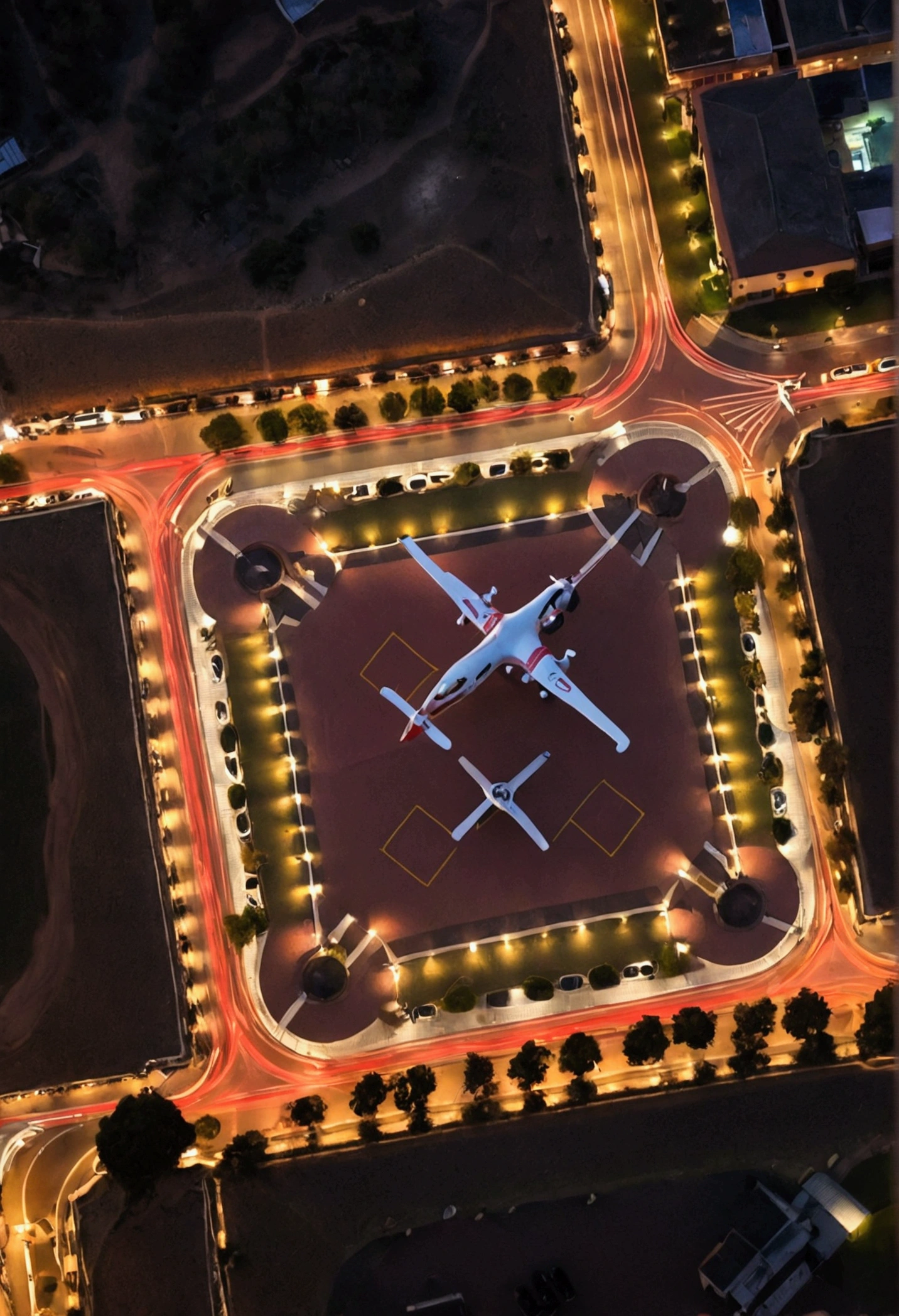 Hyperrealistic photo, from the height, RC drone plane flying over the Puna of Salta, un rayo de visión térmica rojo sale del avión iluminando un cuadrado del suelo from the height. In the illuminated square the figure of 7 guanacos stands out, view from behind and above the plane