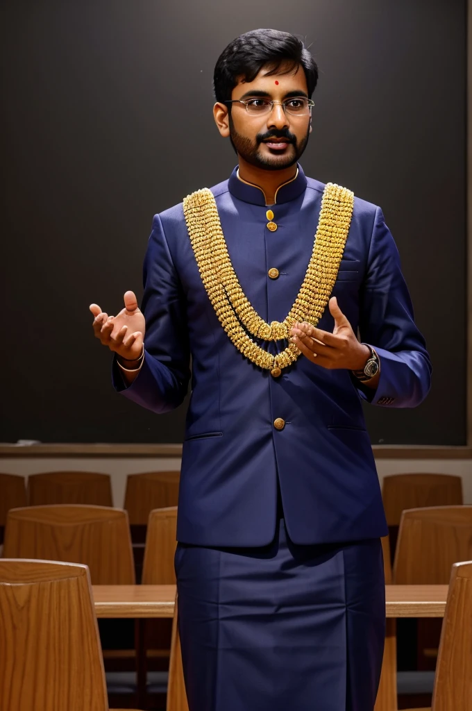 Maths expert Neeraj Bharwad was a seminarian for Maths in Disa.  He is giving a speech in it and many youths are listening to him.  Generate the best 3D AI photo like this and the name of the teausion is Neeraj Bharwad Classes.