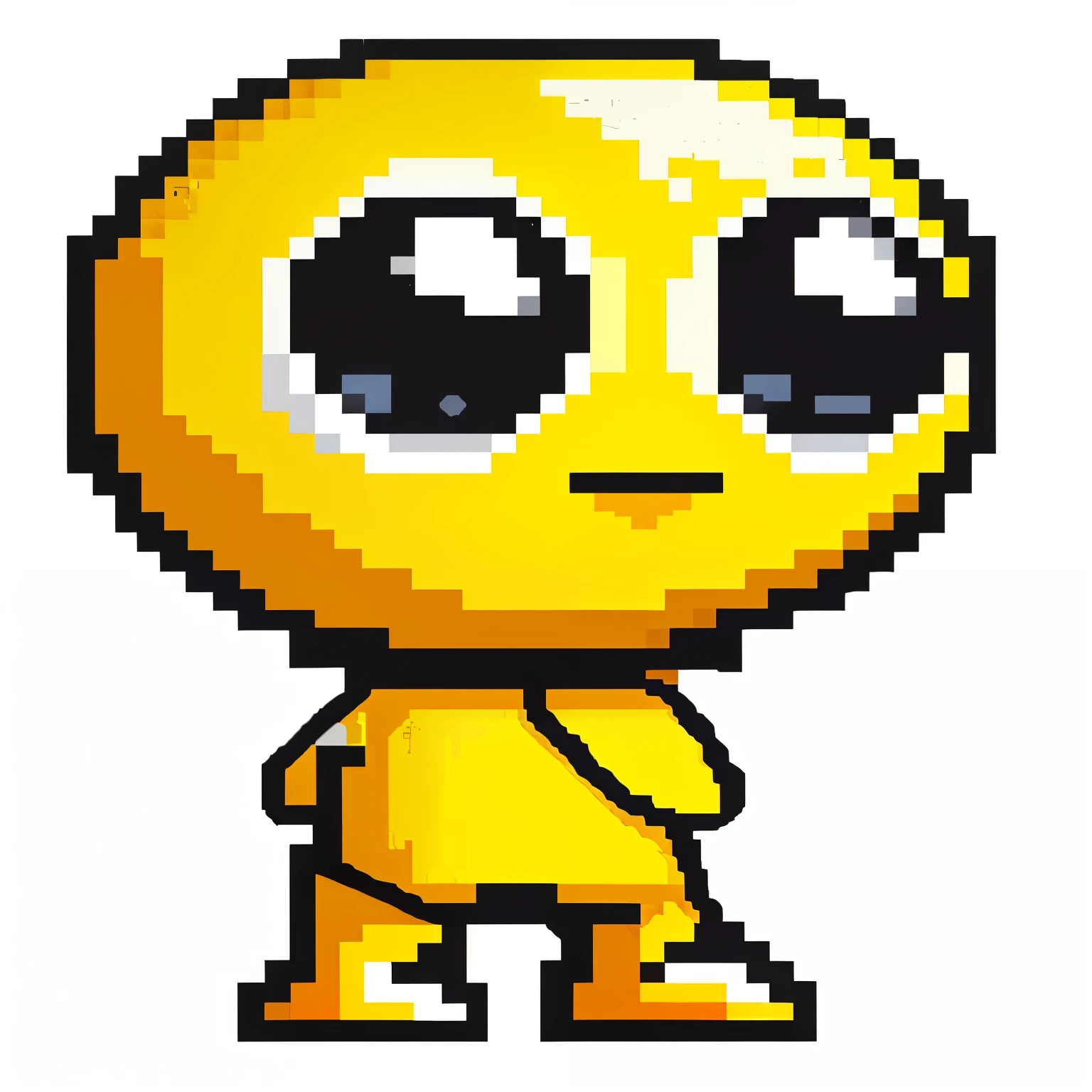 Yellow pixel emo character with big eyes and a backpack, Pixel or, Pixel Art Sprites, glowing yellow face, videogame sprite, His eyes were glowing yellow., 2D Sprites, Pixel Art Animation, Video Game Characters, He looks like a human minion, 8bit game. cute! C4D, Josie Sly-inspired art, Pet Scope, yellow space suit