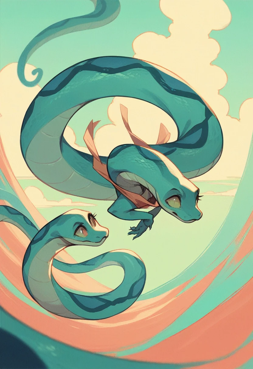 Pale blue, flying snake, no limbs, animated 