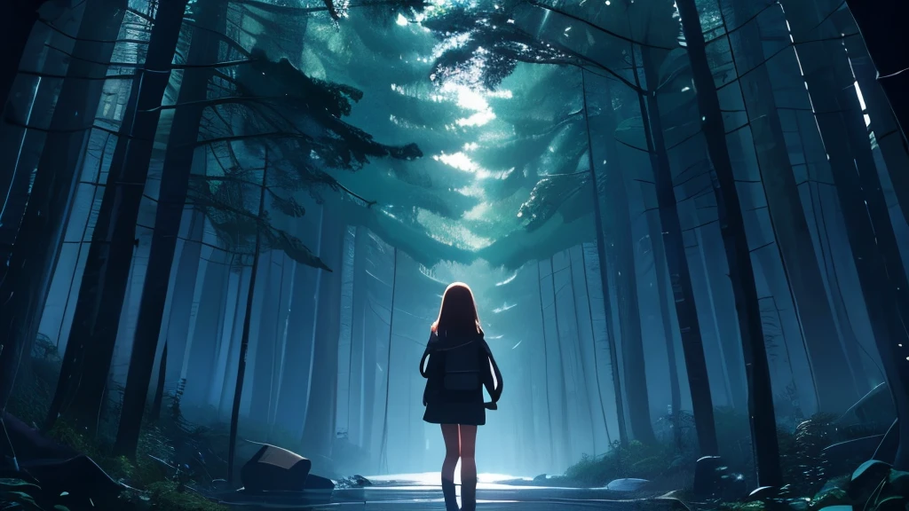(Better image quality) a girl lost in a dark forest.