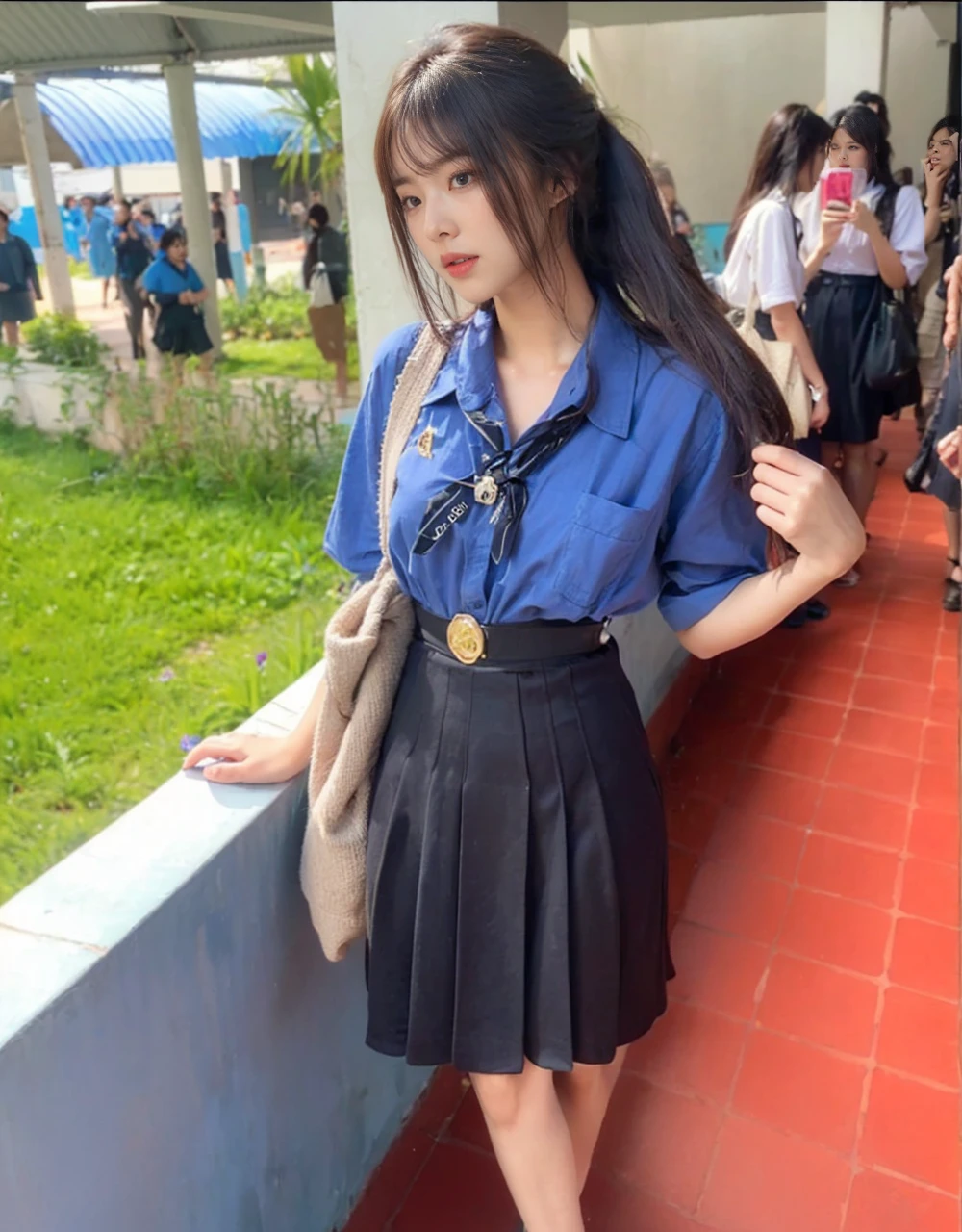 highest quality,masterpiece,Ultra-high resolution,(Actual:1.4),Original photo,Ultra-high resolution,8k,There are women,Fair skin,Exquisite makeup,Big waves,Turquoise Dress,High heels,Long legs,Bright and beautiful,Exposing her ass,