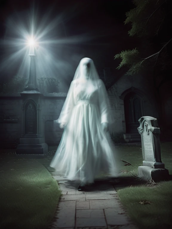 ghost, highly detailed candid photo of ghost walking in a graveyard:1.3, (((transparent))), ((veil)), ((looking at viewer)), portrait:1.5, masterpiece, best quality:1.1, graveyard:1.3, outdoors, god rays:1.3, night:1.3, pitch black:1.2, ultra photoreal, sharp focus:1.1, depth of field:1.1, 50mm, style of Nathan Wirth, Hasselblad X1D II, Porta 160,