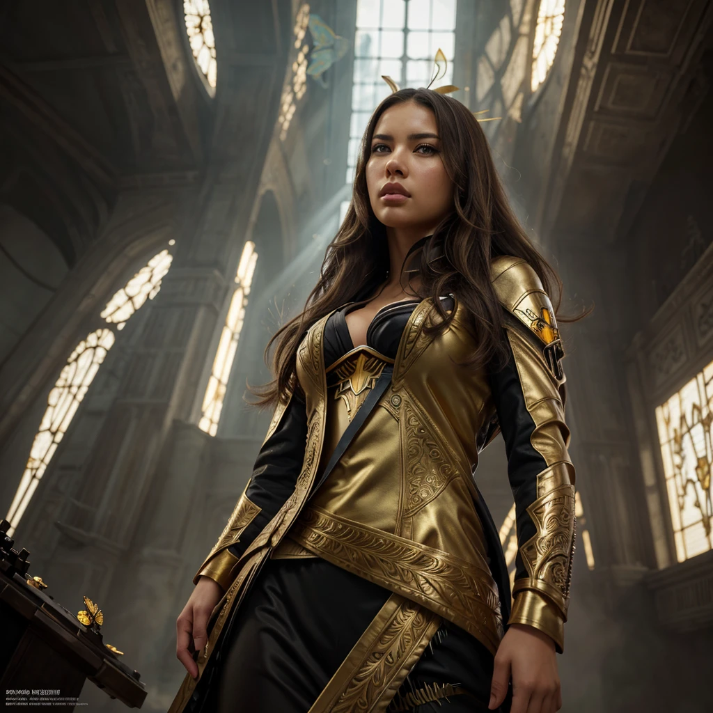adriana lima, thick brown hair, hot , Ukrainian girl, wavy brown hair, Dasha Taran, pretty beautiful brunette, (solo one girl : 2.0), low angle full body shot beautiful sexy cyborg with brown hair,( low angle shot) ( shot from below) intricate, very detailed beautiful face, elegant, highly detailed, majestic, digital photography, art by artgerm and ruan jia and greg rutkowski surreal painting gold butterfly filigree, broken gsterpiece, sidelighting, finely detailed beautiful nightmare:1.2), hdr, god rays, ray tracing, Realism, best quality, 16k, highres, textured skin, super detail, low angle shot