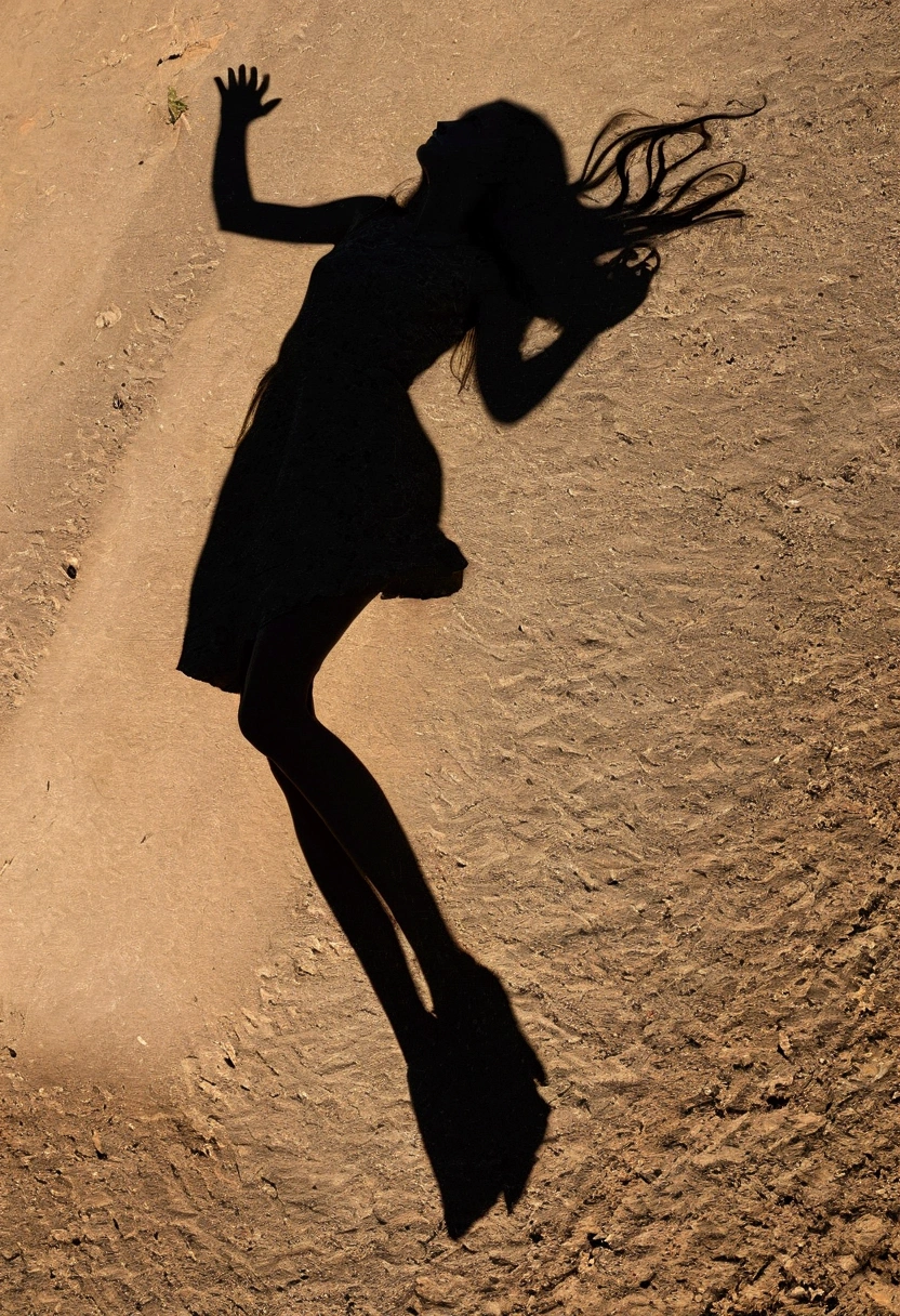 Shadow of a woman,with long hair,with a short dress