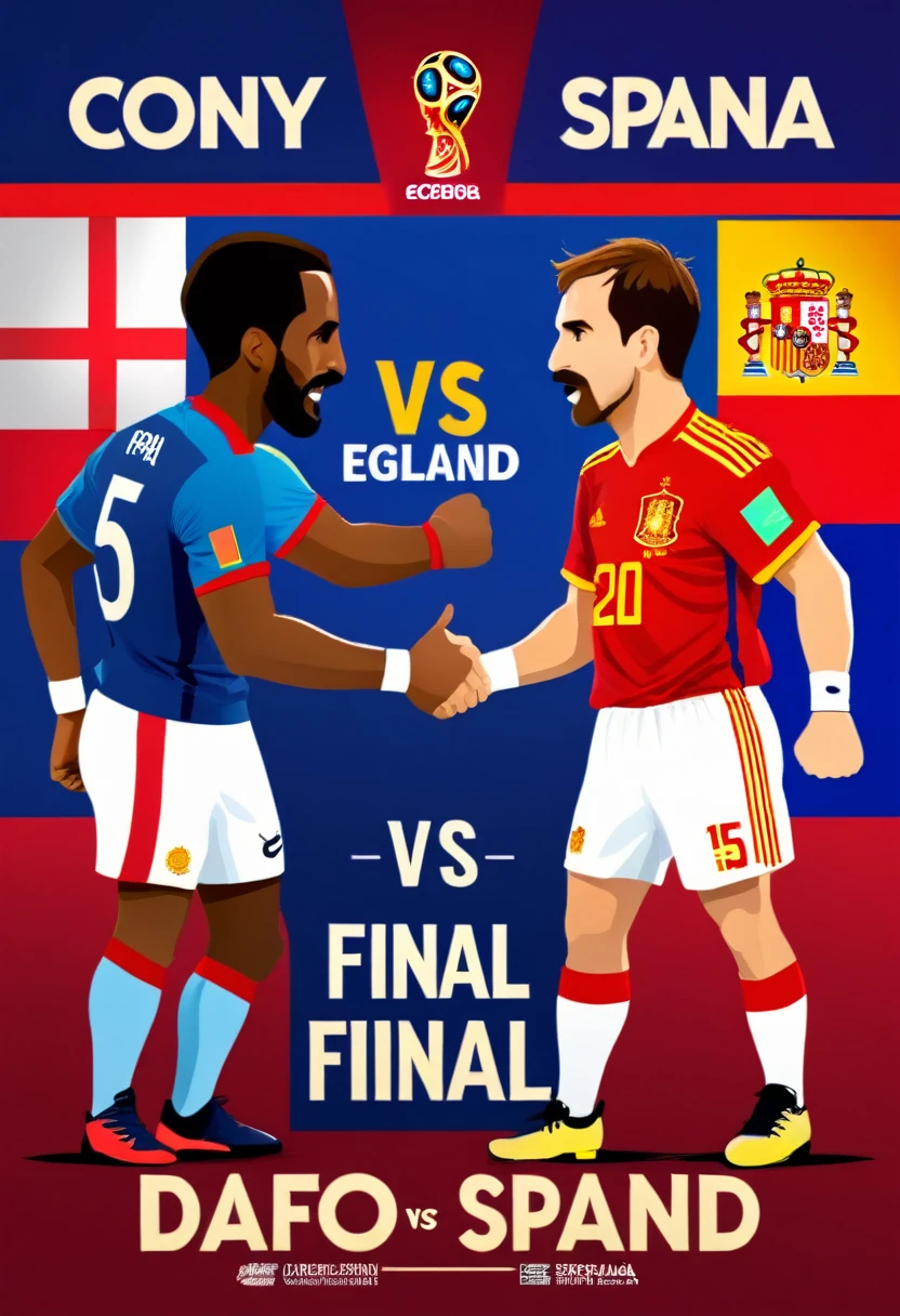 boxing style poster, text big "Cony vs Dafo", text header "Euro 2024 Final" Text "15:00 Espana vs England", colours spain vs england