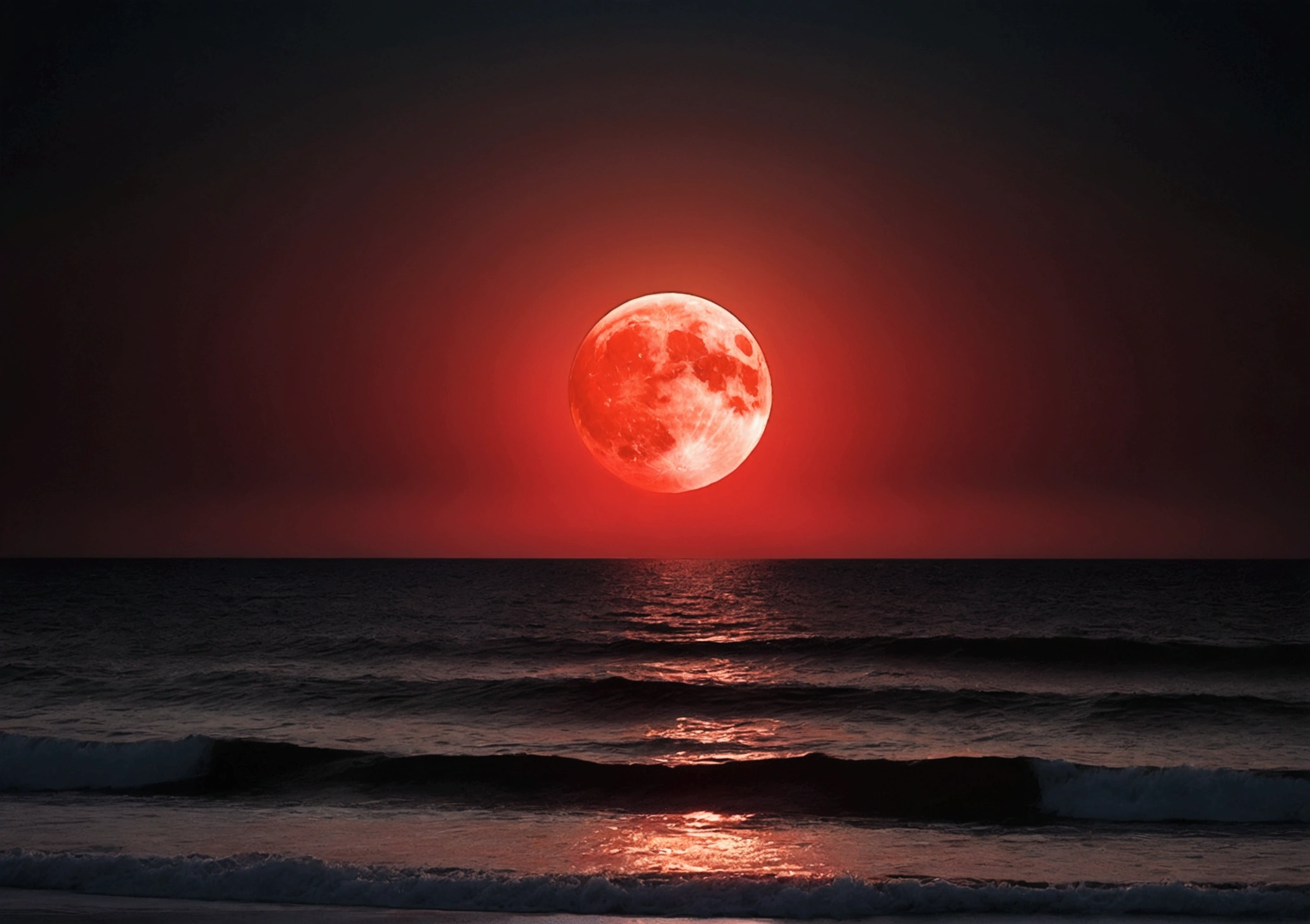 red colour;themoon;the ocean, UHD, highres, 4K