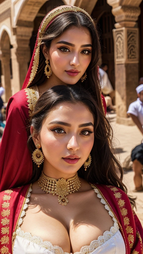 Instagram models pose in Fes, in traditional clothes, full entire body, beautiful detailed eyes, beautifully detailed lips, big breasts with bra, extremely detailed eyes and face, short, nice rosa Haar ((best qulaity)), ((masterpiece)), (detailled), perfect face, full entire body, ahegao