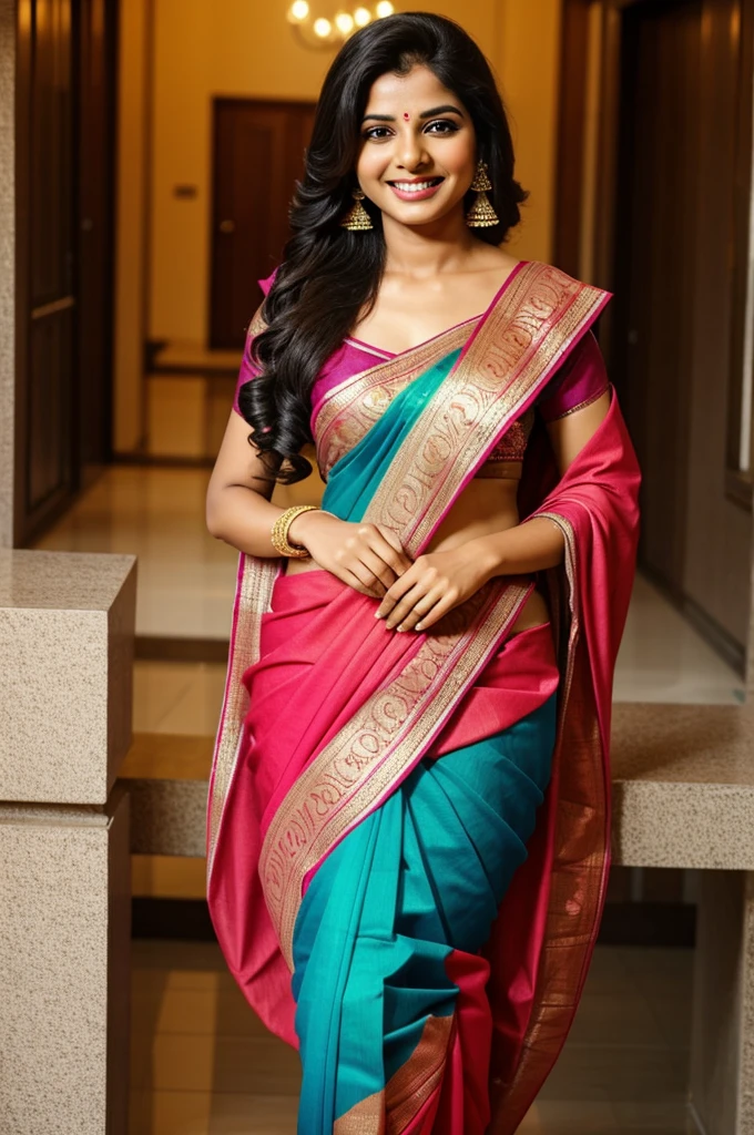 A woman wearing saree and smiles and big ass hot big  