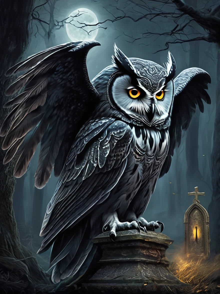 A spectral owl with wings of
shadow is said to watch over an
ancient graveyard, its silent flight
a sign that the spirits are restless.
Those who lock eyes with this
ghostly predator are marked,
haunted by visions of their own
demise in the days that follow.