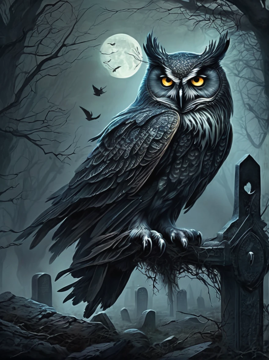 A spectral owl with wings of
shadow is said to watch over an
ancient graveyard, its silent flight
a sign that the spirits are restless.
Those who lock eyes with this
ghostly predator are marked,
haunted by visions of their own
demise in the days that follow.