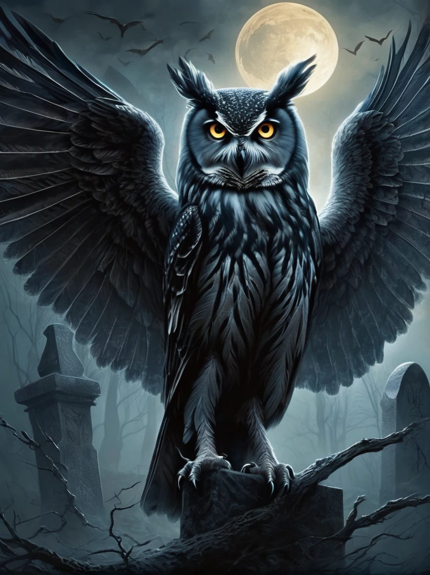 A spectral owl with wings of
shadow is said to watch over an
ancient graveyard, its silent flight
a sign that the spirits are restless.
Those who lock eyes with this
ghostly predator are marked,
haunted by visions of their own
demise in the days that follow.