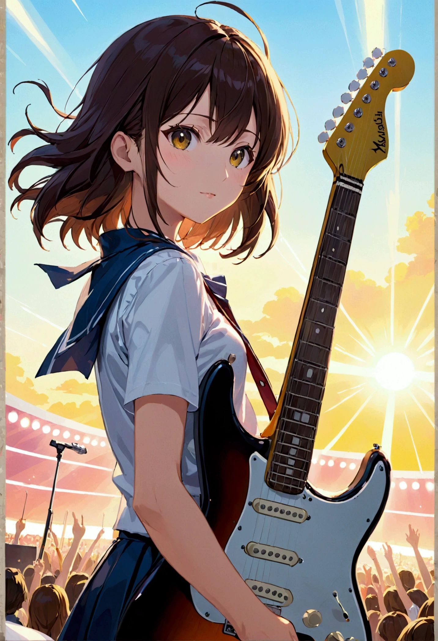 Kyoto Animation、high school girl、Electric guitar、Fender Stratocaster、Big Stage、front