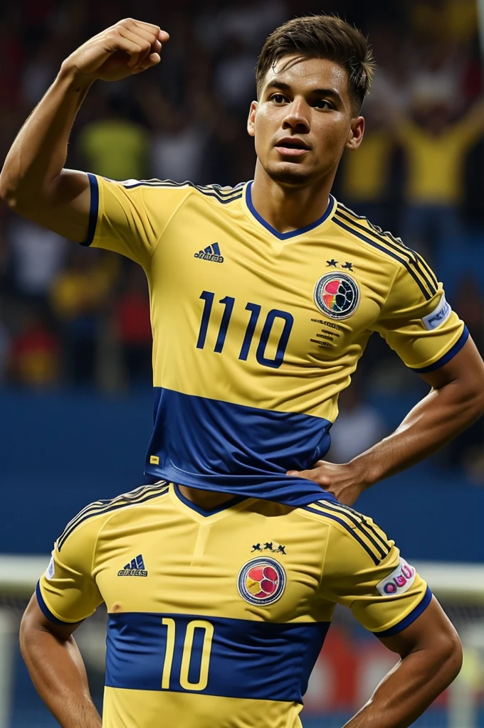 Create a Colombia national team shirt with the number 10 and that has the name of a nila victory