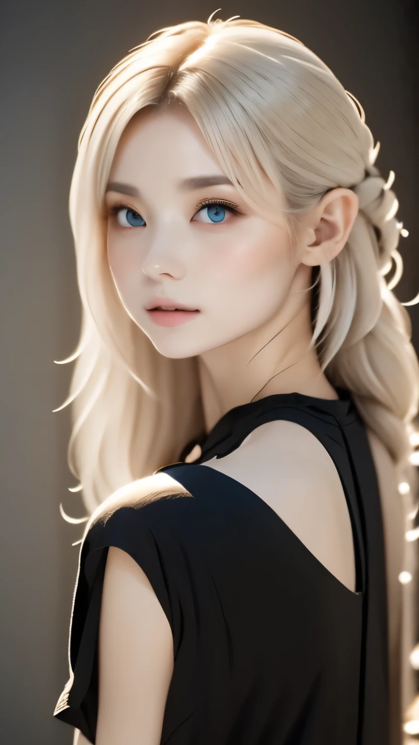 (masterpiece, best quality:1.3),beautiful detailed glow,best illuminate,(((best quality,textile shading,ultra detailed))),extremely detailed CG unity 8k wallpaper,Highly Detailed beautiful and aesthetic,best light,high resolution,detailed,dynamic lighting , 1Character , pastel washed out colors , cell shade , soft, muted shades ,gentle colors ,sword art online art style
She wears a fitted, one-piece jumpsuit in a sleek, deep black color with subtle sheen, The jumpsuit features a high neckline and a zipper that extends from the neck down to the waist, jumpsuit has short sleeves with a white Nike logo on each arm, jumpsuit extends into slim-fit, full-length pants with a tapered design, The pants have a white stripe running along each side,
Mature woman woman , light skin , silver eyes , blonde hair , elf ears , , hair in an up-do style , smaller more mature eyes , age 26