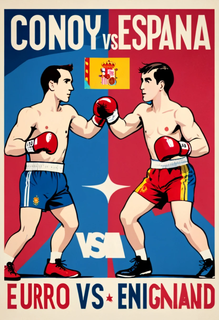 boxing retro style poster, text big "Cony vs Dafo", text header "Euro 2024 Final" Text "15:00 Espana vs England", colours spain vs england