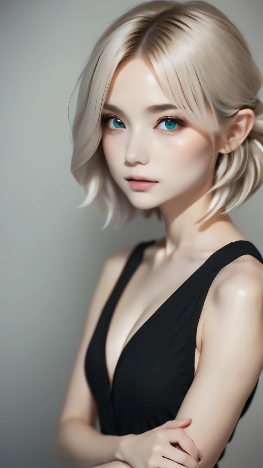 (masterpiece, best quality:1.3),beautiful detailed glow,best illuminate,(((best quality,textile shading,ultra detailed))),extremely detailed CG unity 8k wallpaper,Highly Detailed beautiful and aesthetic,best light,high resolution,detailed,dynamic lighting , 1Character ,  pastel washed out colors , cell shade , soft, muted shades ,gentle colors ,sword art online art style 


She wears a fitted, one-piece jumpsuit in a sleek, deep black color with subtle sheen, The jumpsuit features a high neckline and a zipper that extends from the neck down to the waist, jumpsuit has short sleeves with a white Nike logo on each arm, jumpsuit extends into slim-fit, full-length pants with a tapered design, The pants have a white stripe running along each side, 

Mature woman  woman , light skin , silver eyes , blonde hair , elf ears ,  , hair in an up-do style , smaller more mature eyes , age 26