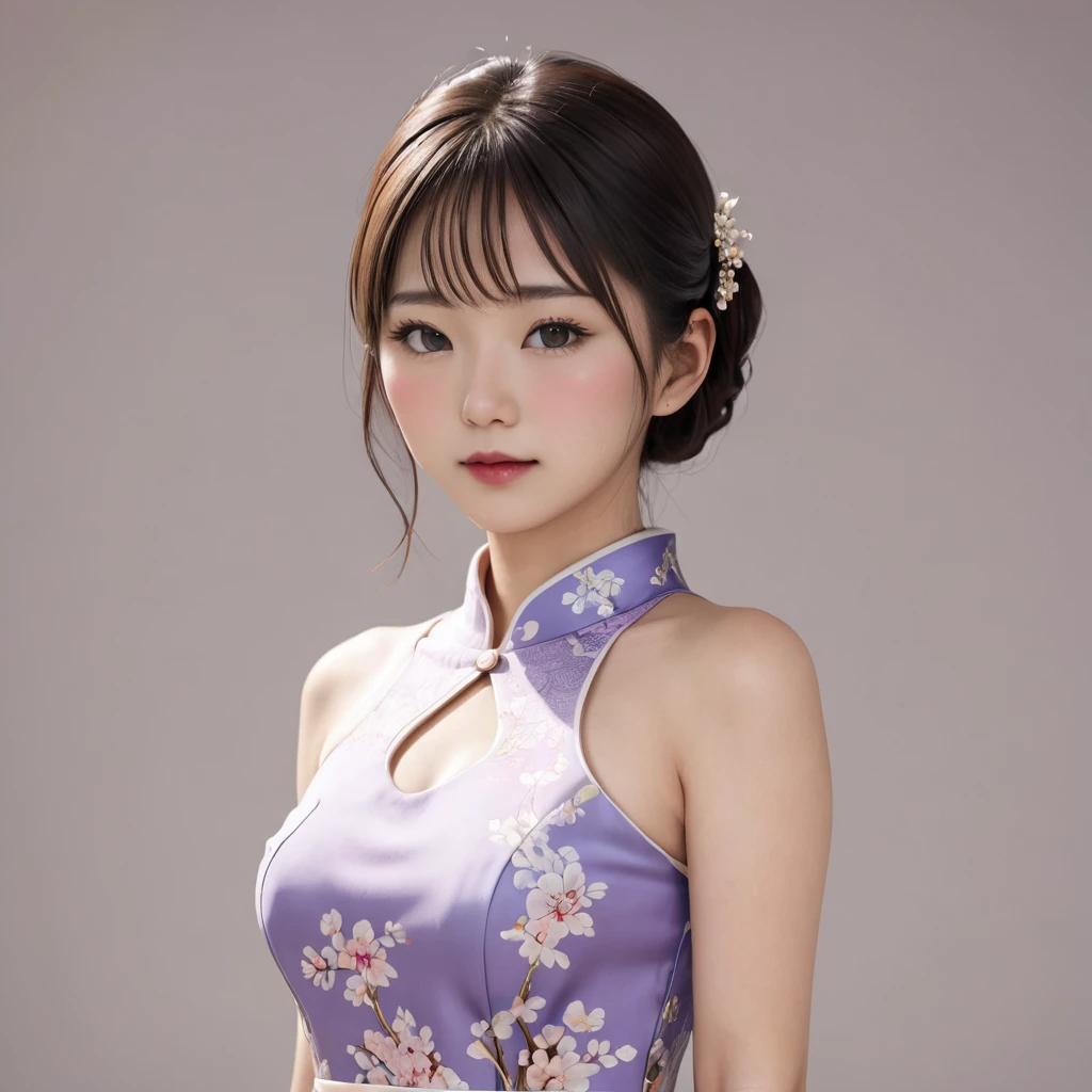 (((photorealistic))), ((realistic)), (ultra high definition), best quality, masterpiece, ray tracing, japanese female, ((super fine face)), 1 girl, cheongsam, upper body, looking at viewer, front view