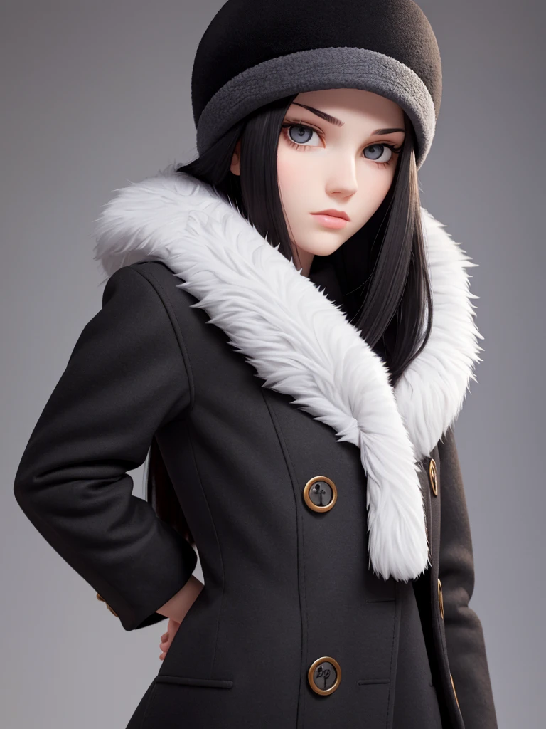 (best quality), 1girl, female, pale skin, (black hair), long hair, straight hair, grey eyes, perfect eyes, slender, tall, ushanka hat, winter coat, elegant, serious, normal bust, masterpiece, anatomically correct, highres
