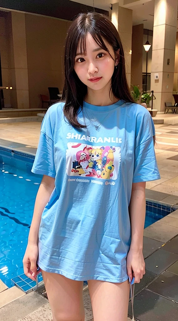 (Oversized_Shirt:1.2)、Oversized_Shirt、
Good Hand、4K、hight resolution、​masterpiece、top-quality、((Hasselblad photo))、foco nítido、(cinematlic lighting)、beautiful  lighting、dynamic ungle、Resort Hotel Pool、[:(Detail Face:1.2):0.2]、Short women、sixteen years old、Attractive paws、Emphasis on the thighs、slightly thicker thighs、Beautiful legs