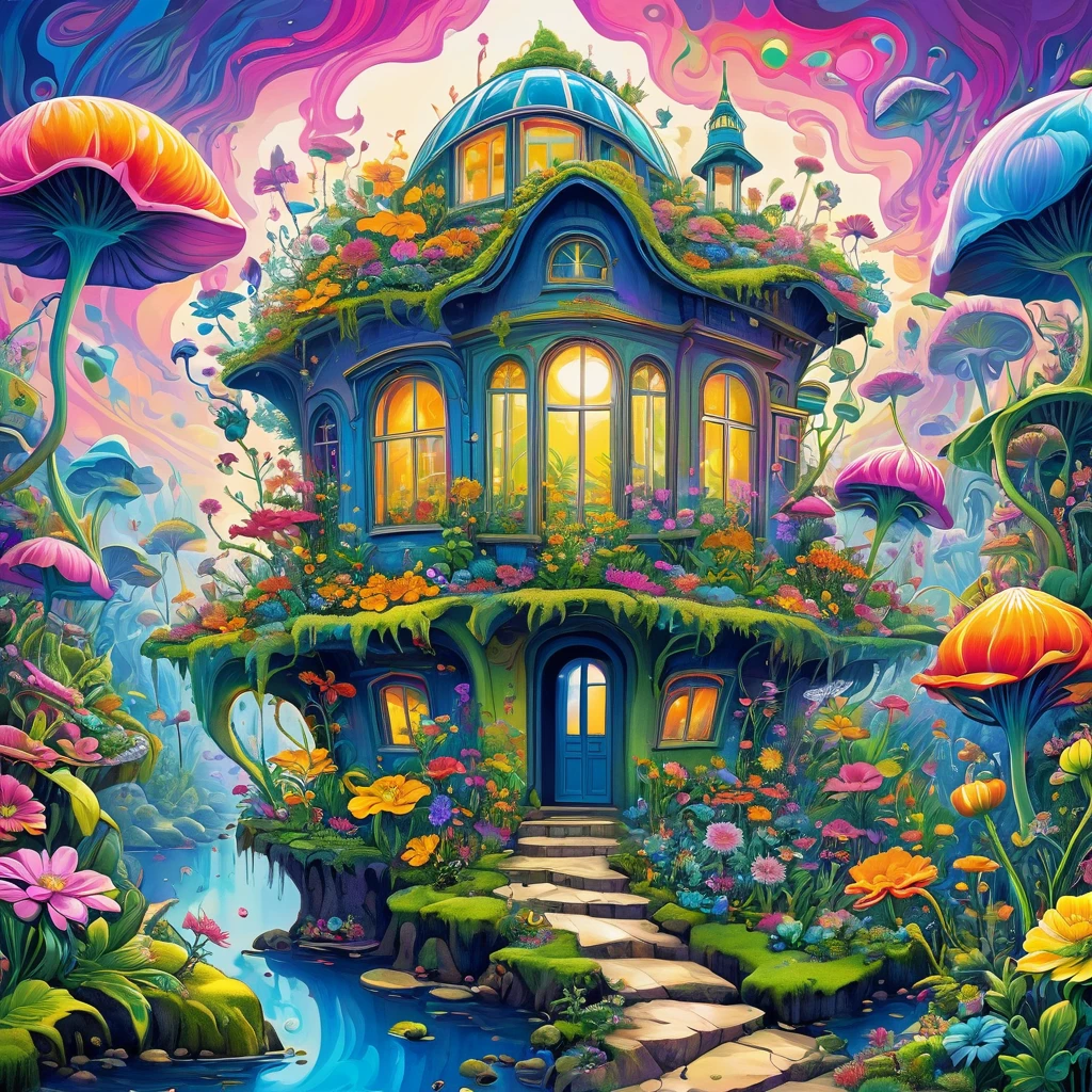 (masterpiece, best quality:1.2), Psychedelic Art，Creative illustration，Flower House