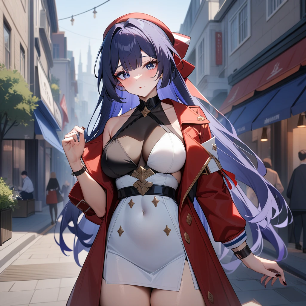 1girl, raiden mei \(valkyrie bladestrike\), honkai \(series\), perfect eyes,city street,masterpiece,very aesthetic,newest,sensitive