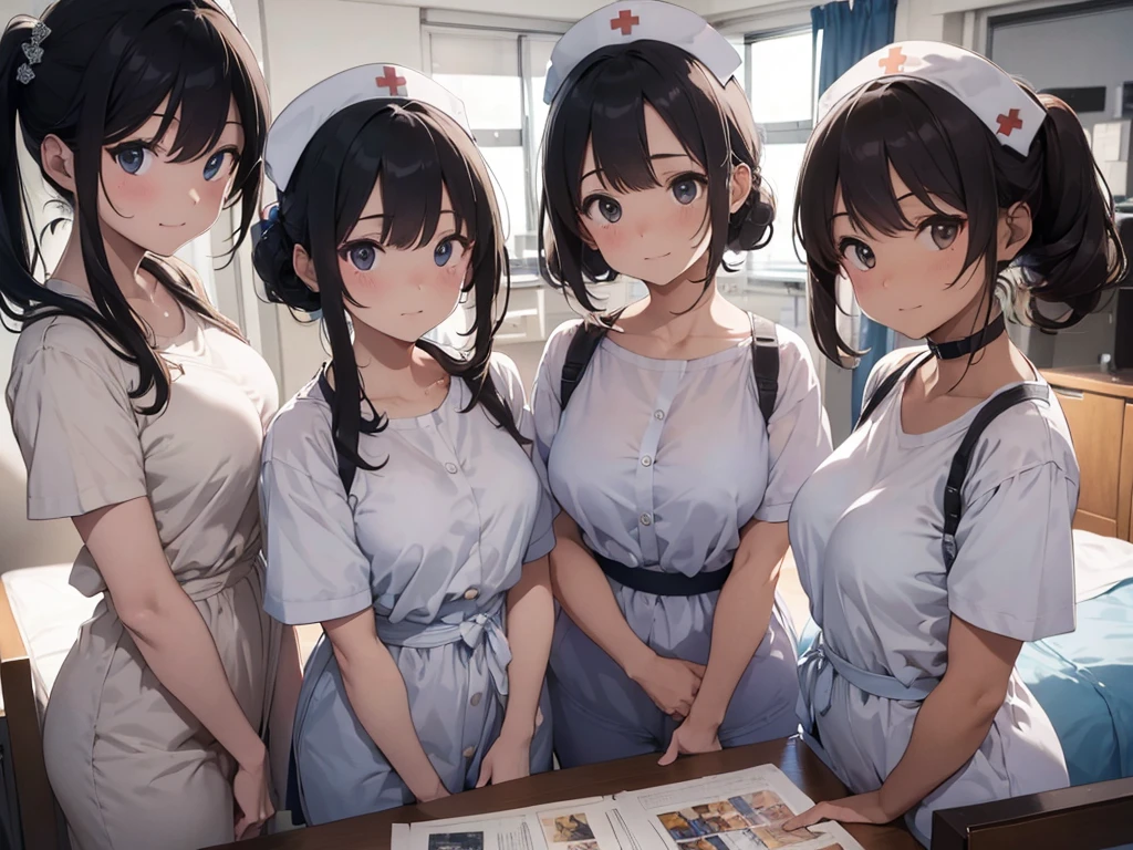 ((Highest quality)), ((masterpiece)), (detailed),Perfect Face,Group of nurses undressing in hospital,