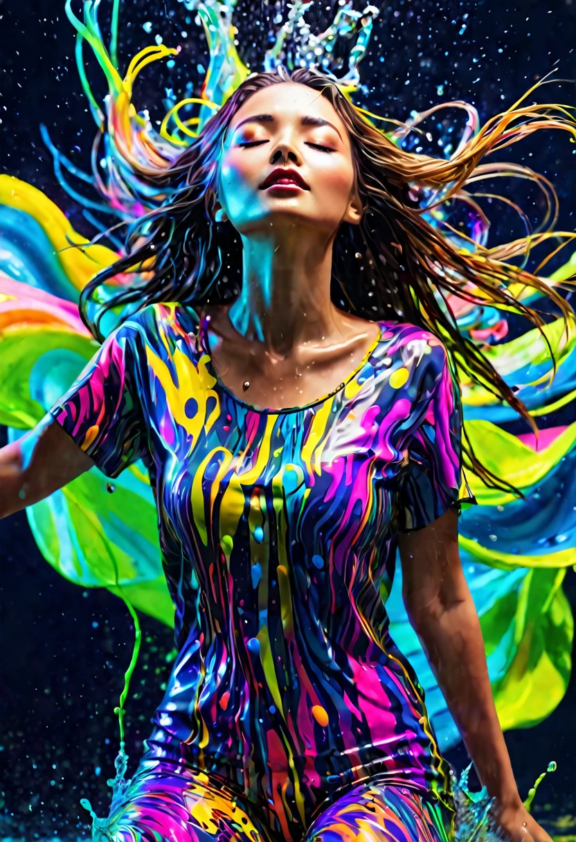 masterpiece,best quality,woman,closed eyes,   splashing,abstract,psychedelic,neon outfit),(creative:1.3),sy3,SMM,fantasy00d, ultra clear