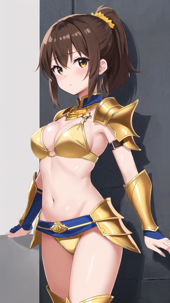 (1 Girl,Solo) ,Fantasy, High resolution, 19 Private, original, (Waist sheath:1.3), , Short Hair, Medium bust, Displaying the viewer, Bangs ,Hazel eye detail, , Hands on chest,(Brown hair,Short ponytail hair:1.5), ,Short Hair, Peeing while standing,Straight on, Couple,(Esbian all over:1.1), White thighs,(Couple:1.4),,Close-up portrait of a woman in gold armor, Girl in Armor, ビキニアーマーのfemale knight, Gold Bikini Armor,Gold Bikini Armor, Gorgeous Female Paladin, female knight, 美しいfemale knightの, Beautiful Armor, Slender、Gold Bikini Armor, Exposed abdomen, Glamorous Gold Bikini Armor, Stunning Armor, Vertical belly button、Skin radiance、Rough-skinned Esbian,Futomo,Silver Armored Boots,Don