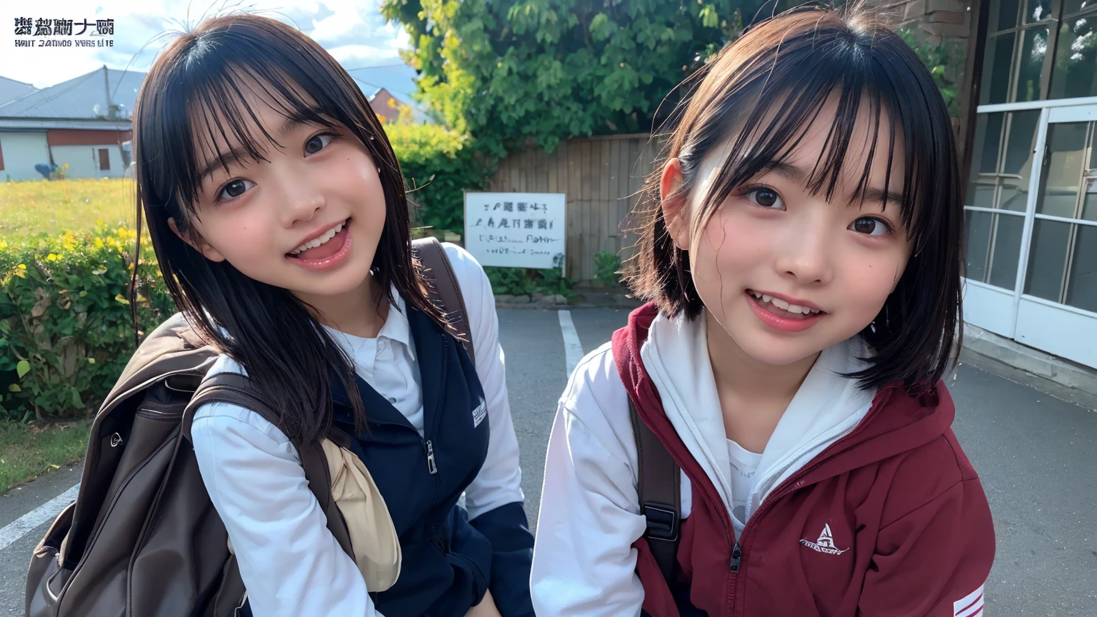 Magazine Cover:1.3、Japanese,10 years old,Innocent face,Teenage Girl,cute,Primary school students,Private elementary school,uniform,Carrying a small red backpack,Summer clothes,Sitting、front、Cute smile、Laugh with your mouth wide open、((Semen dripping from the mouth:1.2))、Mouth full of semen:1.5、A lot of semen on the tongue、((Cloudy, thick semen))、whole body、Full Body、Semen dripping from the genitals、You can see the nipples、Not wearing a bra、
