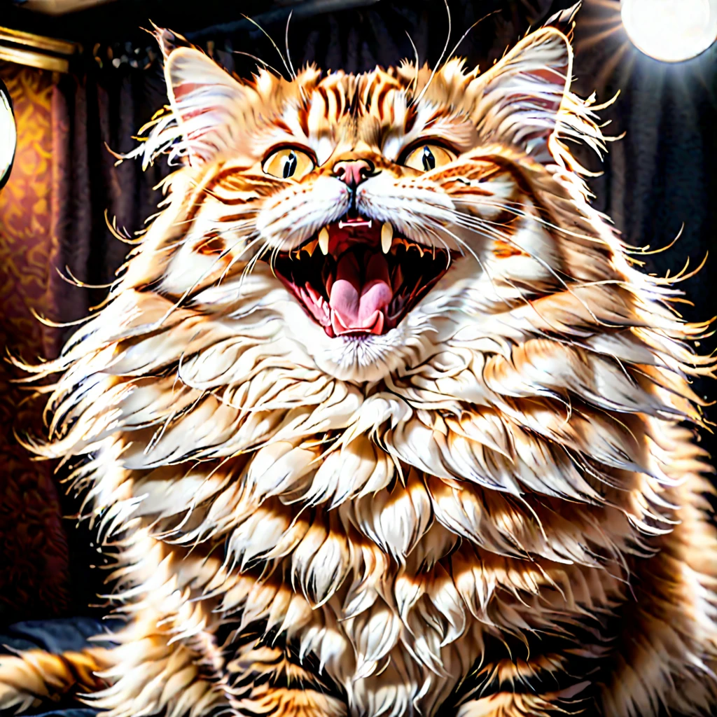 happy siberian cat laughing at the camera, photo realist, high qualiy, SimplePositivoXLv2, work of art, best qualityer, engine unreal, 8K, 4K, EXTREMELY CLEAR, ultra detaild, still cinematic film, Shallow depth of field, vignette, highy detailed, filme de hollywood