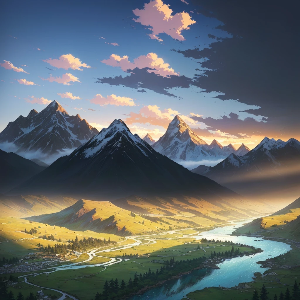 there are two photos of a mountain and a river in the same photo, scenery art, anime landscape, digital landscape art, little detailed. digitalpainting, detailed scenery - width 672, scenery art detalhada, style of makoto shinkai, anime rural landscape, digitalpainting 4k, painted in anime painter studio, digitalpainting highly detailed