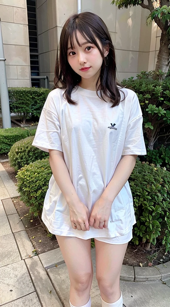 (Oversized_Shirt:1.1)、Oversized_Shirt、
Good Hand、4K、hight resolution、​masterpiece、top-quality、((Hasselblad photo))、foco nítido、(cinematlic lighting)、beautiful  lighting、dynamic ungle、[:(Detail Face:1.2):0.2]、Very pretty woman、Women of short stature、sixteen years old、Attractive paws、Emphasis on the thighs、thick thight、Beautiful legs、Ecchi thighs、White shirt、Healthy complexion、white sock