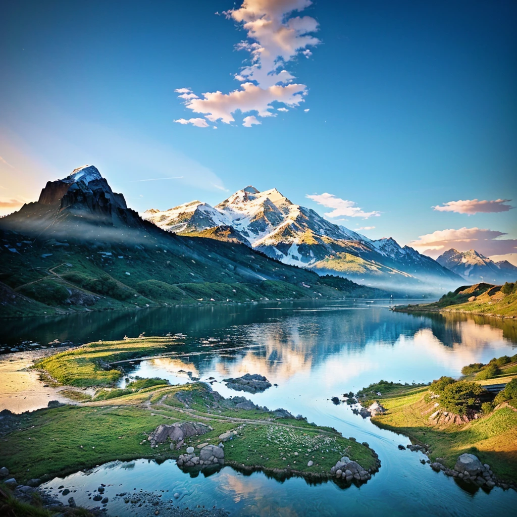 there are two photos of a mountain and a river in the same photo, scenery art, anime landscape, digital landscape art, little detailed. digitalpainting, detailed scenery - width 672, scenery art detalhada, style of makoto shinkai, anime rural landscape, digitalpainting 4k, painted in anime painter studio, digitalpainting highly detailed