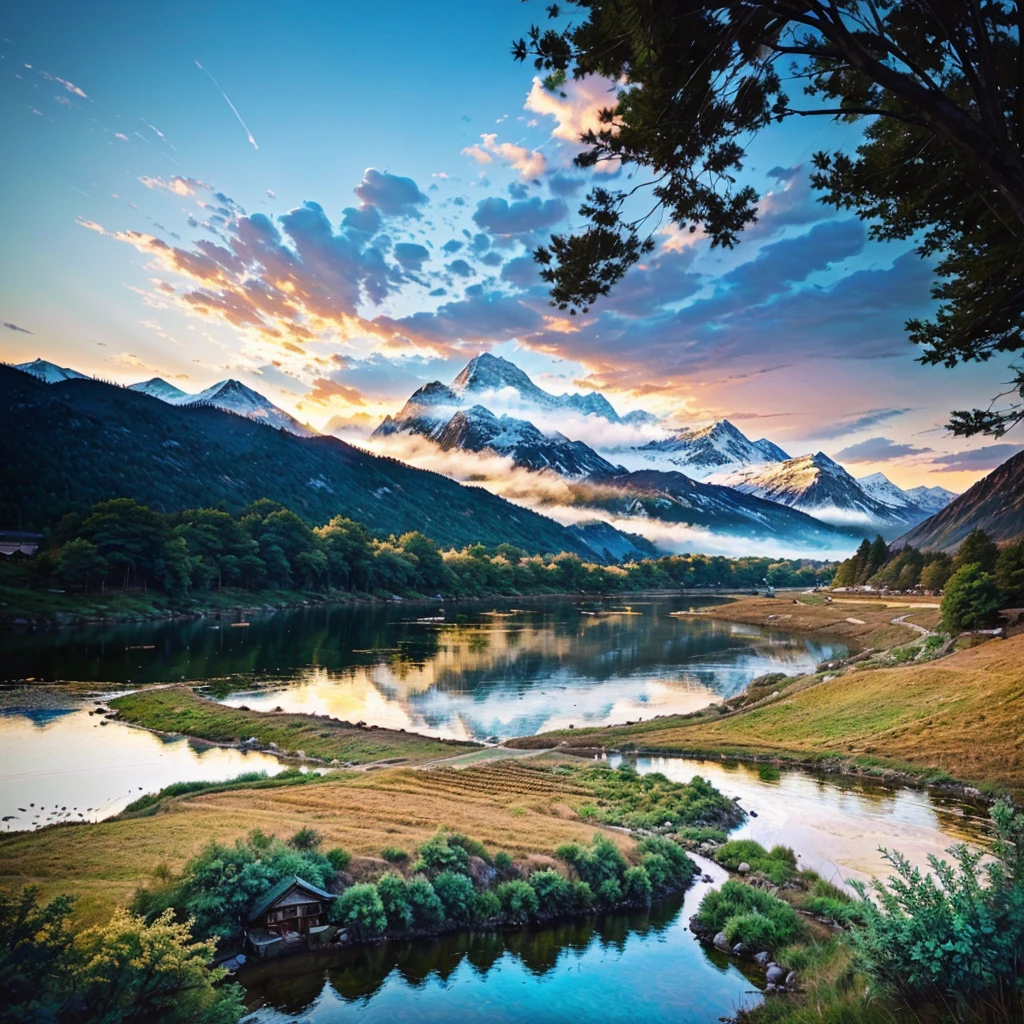there are two photos of a mountain and a river in the same photo, scenery art, anime landscape, digital landscape art, little detailed. digitalpainting, detailed scenery - width 672, scenery art detalhada, style of makoto shinkai, anime rural landscape, digitalpainting 4k, painted in anime painter studio, digitalpainting highly detailed