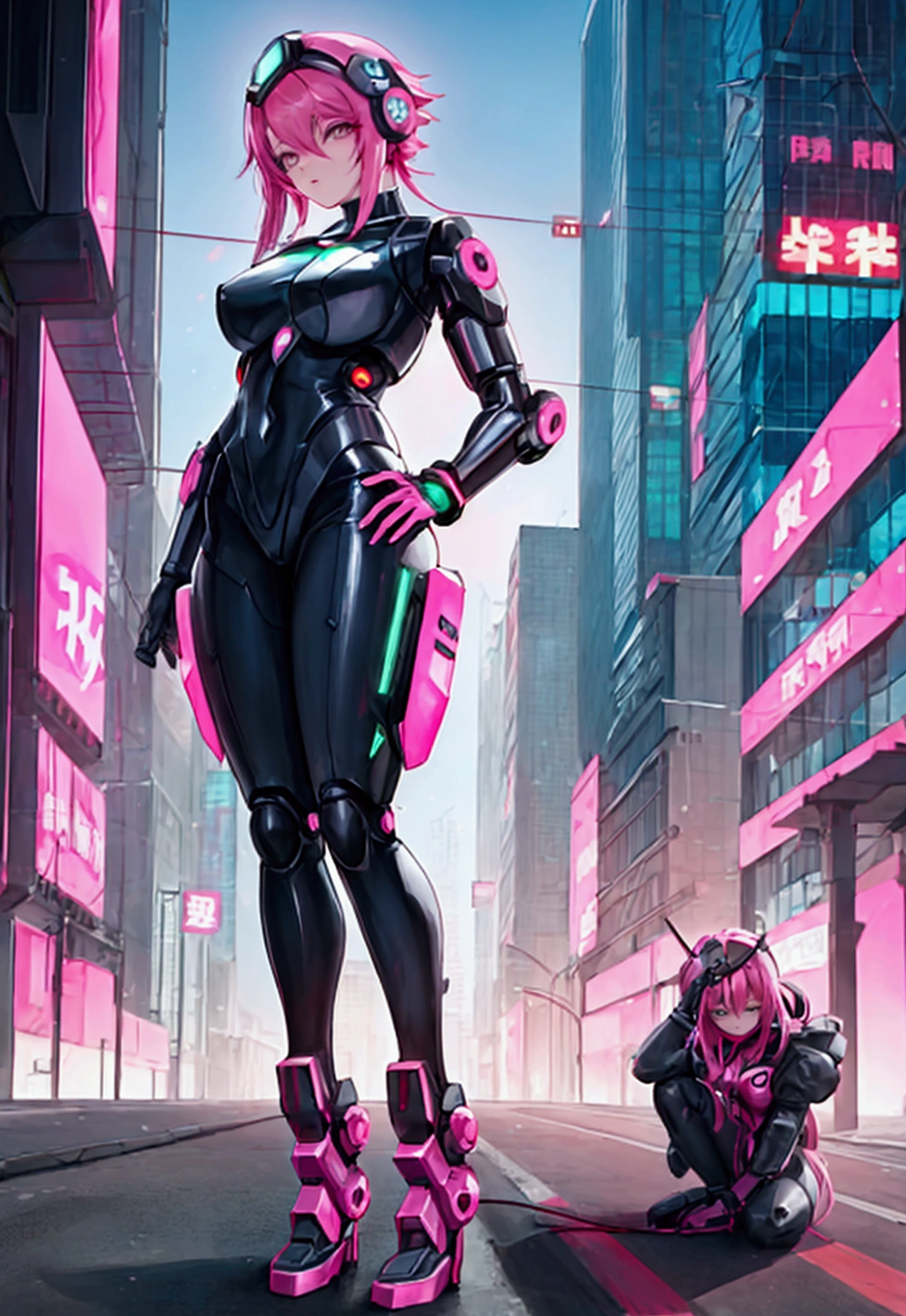 Anime girl with pink hair and a futuristic helmet with lasers, Cyberpunk art inspired by Yanjun Chen, pixiv Contest Winner, Digital Art, Cyberpunk Anime Girl mech, digital Cyberpunk anime art, anime cyberpunk art, Digital Cyberpunk - Anime Art, Cyberpunk Anime Girl, Cyberpunk anime art, female Cyberpunk Anime Girl, Cyberpunk art style, cute Cyborg Girl, Cyborg Girl