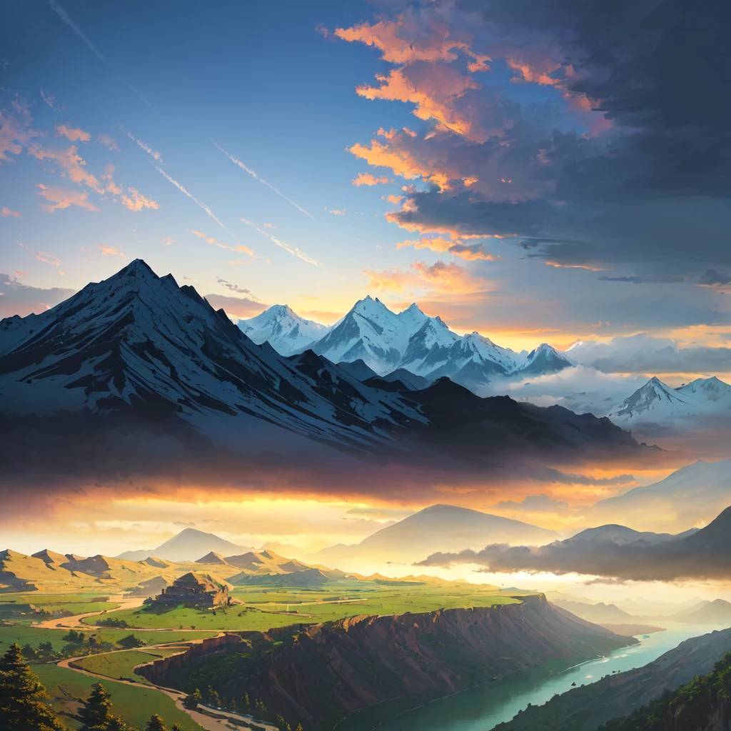 there are two photos of a mountain and a river in the same photo, scenery art, anime landscape, digital landscape art, little detailed. digitalpainting, detailed scenery - width 672, scenery art detalhada, style of makoto shinkai, anime rural landscape, digitalpainting 4k, painted in anime painter studio, digitalpainting highly detailed