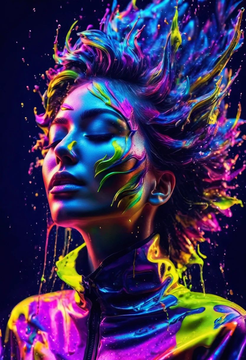 masterpiece,best quality,woman,closed eyes, splashing,abstract,psychedelic,neon outfit),(creative:1.3),sy3,SMM,fantasy00d, ultra clear
