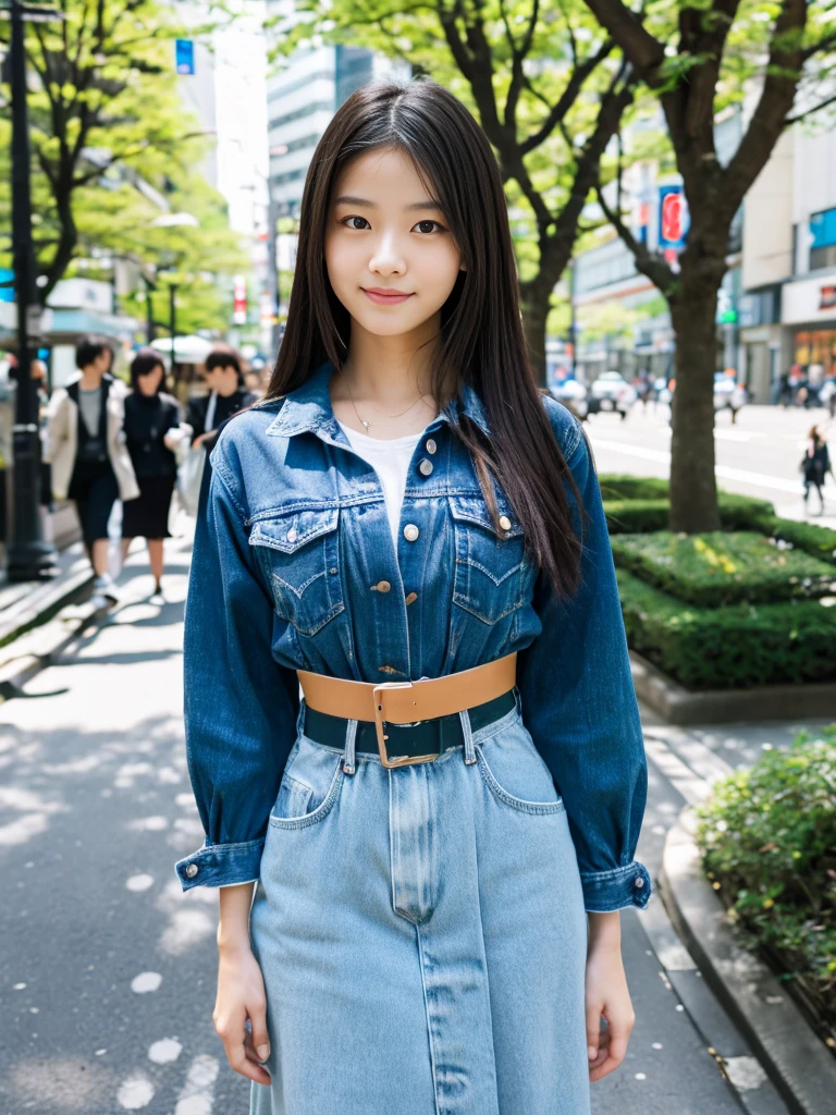 Photoreal, 8K full-length portrait, Beautiful woman, attractive look, Clear system, 16 years old, Tokyo, In 2024, spring, Shibuya in the background