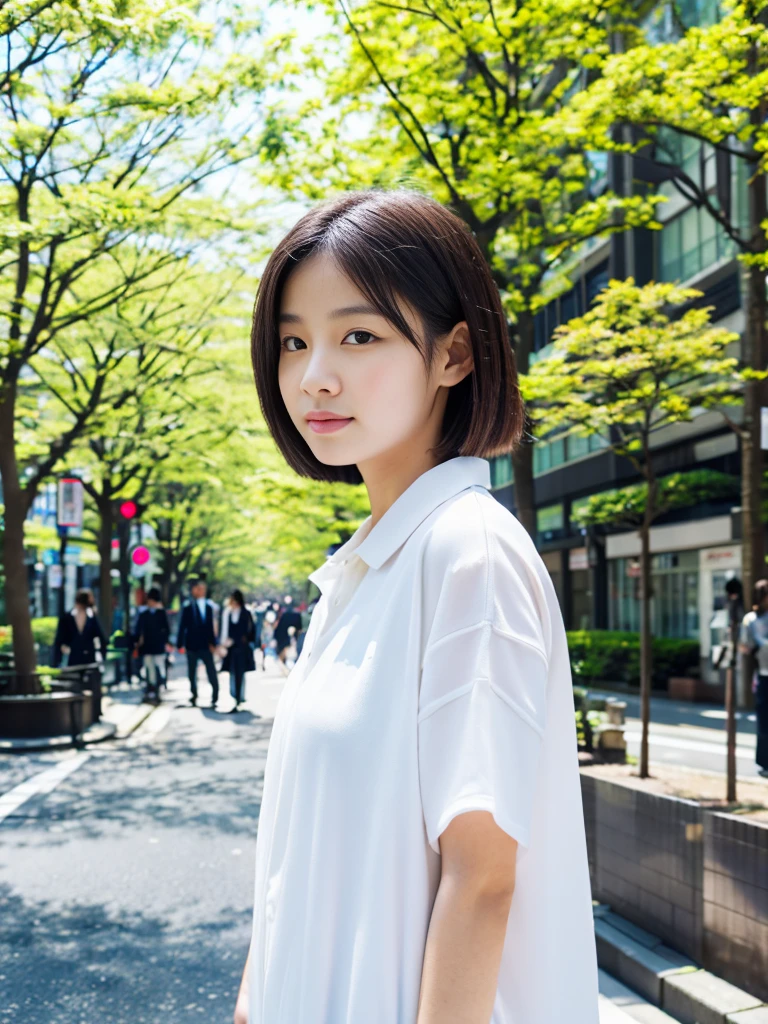 Photoreal, 8K full-length portrait, Beautiful woman, attractive look, Clear system, 16 years old, Tokyo, In 2024, spring, Shibuya in the background